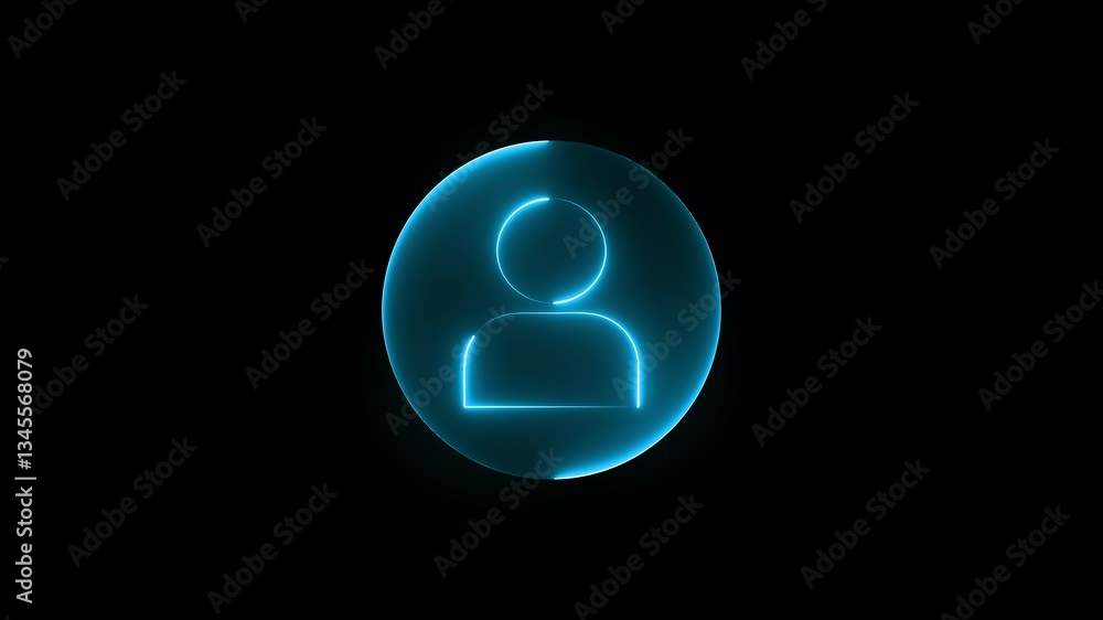 Poster glowing neon user account icon isolated . new user account icon animation , user profile icon animat