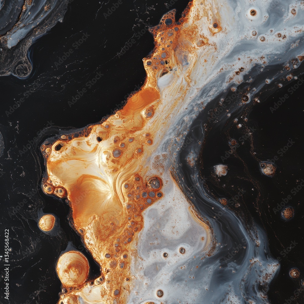 Poster abstract fluid dynamics metallic copper and silver macro liquid art - cutting-edge digital texture d