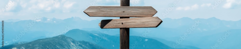 Poster minimalist wayfinding concept rustic wooden signpost illustrating decision-making and strategic navi