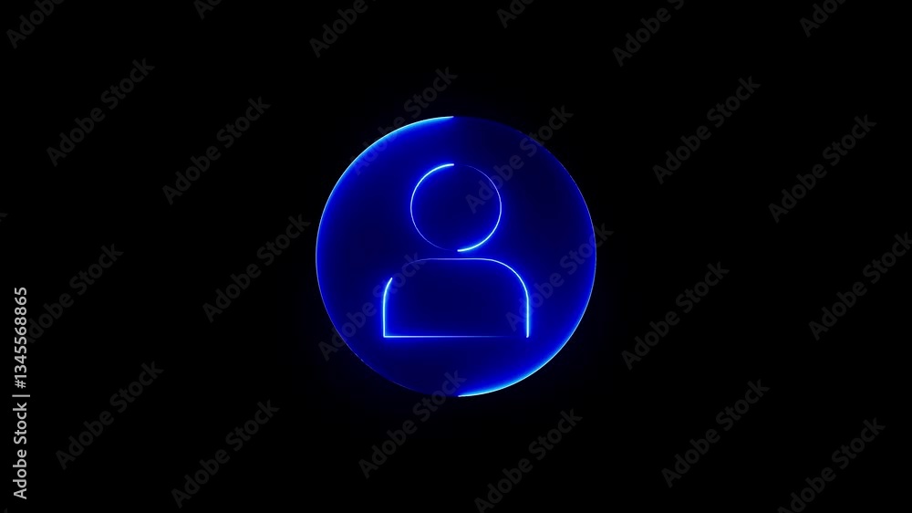 Poster glowing neon user account icon isolated . new user account icon animation , user profile icon animat