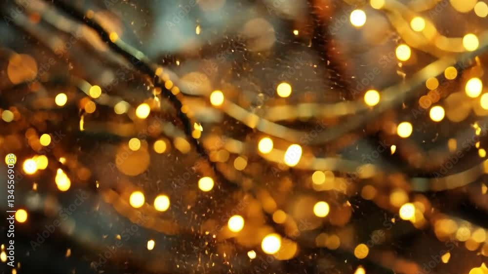 Poster enchanting nature soft bokeh and warm golden glow of twinkling lights intertwined with branches in m