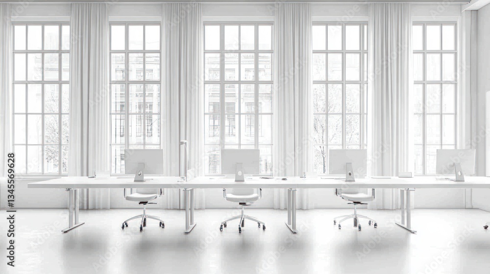 Aufkleber modern white office space with long table and windows. possible use stock photo for interior design 