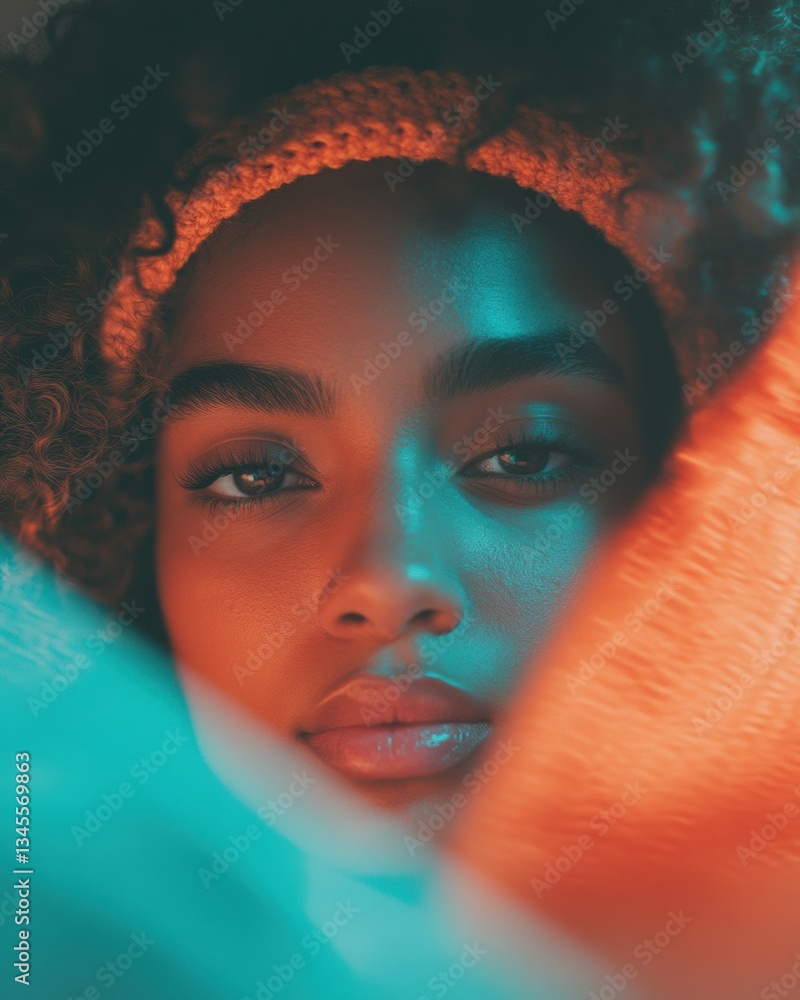 Poster vibrant gen z aesthetic chromatic portrait exploring emotional depth and digital color narrative for