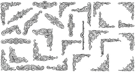 Decorative vintage corner ornaments in intricate designs suitable for various art projects