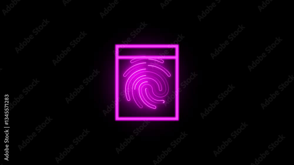 Poster glowing neon parson verify icon isolated .digital fingerprint scan icon isolated . finger verify ico