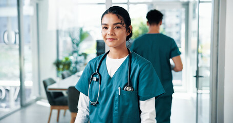 Portrait, nurse and woman with smile in healthcare, about us and professional career for worker....