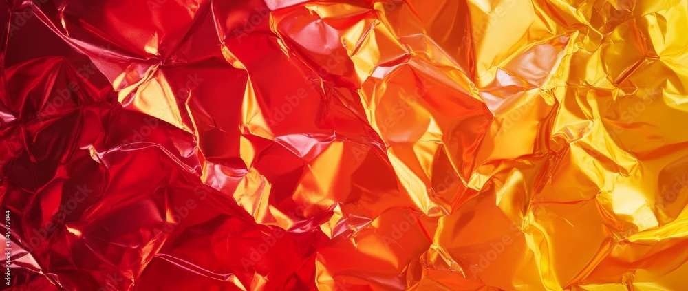 Poster vibrant crumpled foil background in shades of red and orange creating a striking visual texture