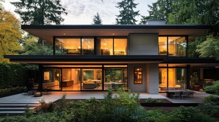 Naklejka premium Contemporary residence amidst lush greenery displaying architectural elegance