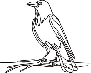 Elegant Line Art of Crow Sitting on Branch