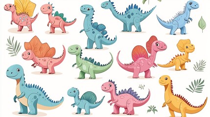 Seamless vector pattern of cute dinosaurs for childrens products playful colors
