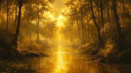 Obraz premium Tranquil sunrise reflection forest river nature scene serene environment scenic viewpoint peaceful concept