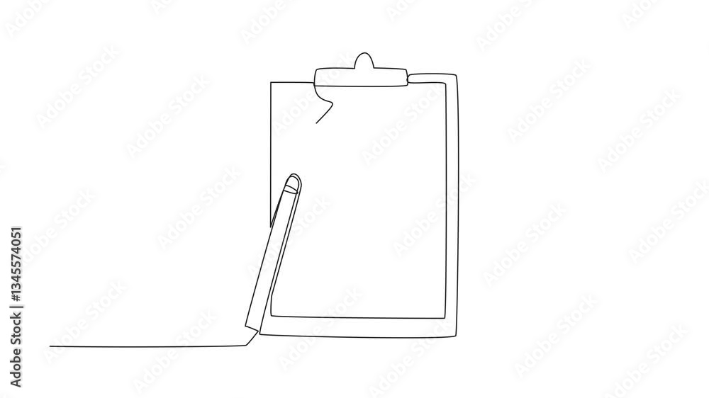 Poster animation of single one line drawing clipboard with check mark and x symbol. list truth in detail. a