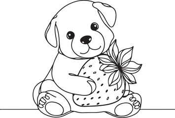 Fototapeta premium Adorable Puppy and Strawberry Line Drawing