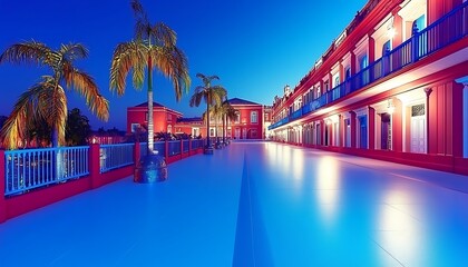 Fototapeta premium Night scene for tropical resort plaza.