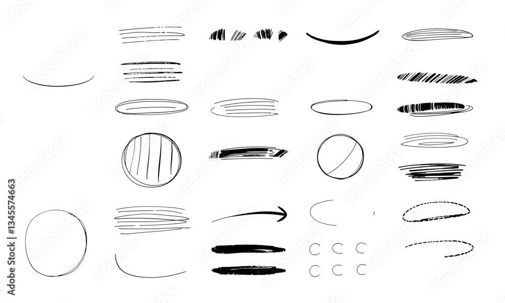 Aufkleber hand drawn doodle sketches featuring various lines, shapes, and patterns, perfect for creative proje