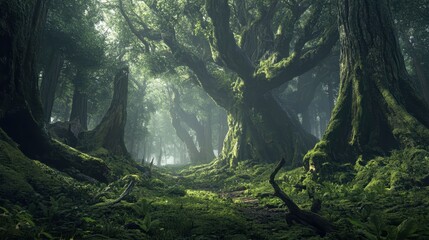 Fototapeta premium Exploring ancient trees in a mystical forest nature photography serene environment magical viewpoint