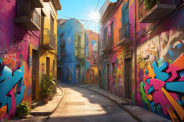 Colorful and beautiful Graffiti painting on the wall of Brazilian street,Abstract