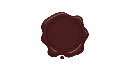 Dark chocolate wax seal with glossy surface and rounded edges on white background
