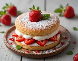 Fresh and Airy Strawberry Shortcake with Powdered Sugar Topping