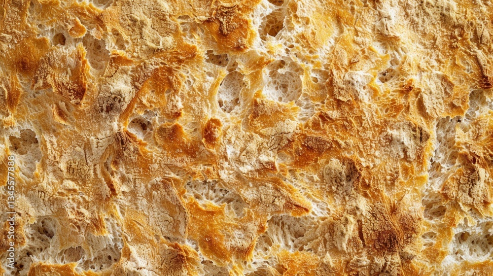 Poster crusty bread texture revealed with golden crumbs highlighting freshness for bakery promotions genera