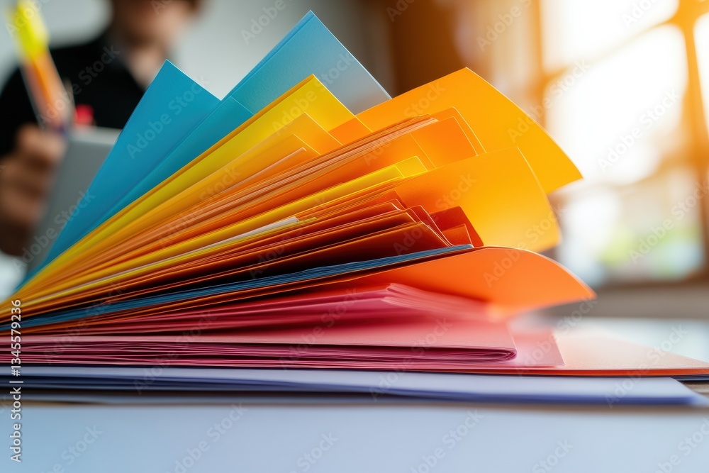 Poster Vibrant Color Gradient Workspace Files Modern Productivity Aesthetic with Layered Translucent Folders - Creative Professional Organization Inspiration