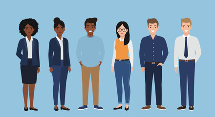Fototapeta premium Group of diverse professionals standing together in a friendly, collaborative environment