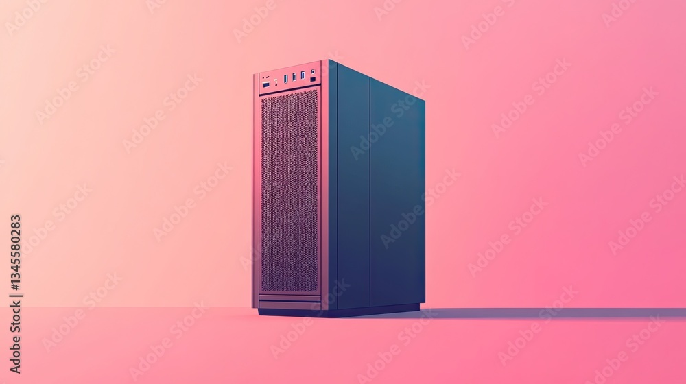 Poster a minimalist digital drawing of a computer tower with clean lines and a smooth surface.