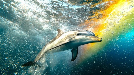 Majestic Dolphin Swimming Gracefully Through Colorful Ocean Waters