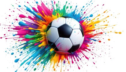 Soccer Ball in Colorful Paint Splash Explosion
