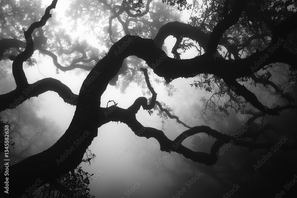 Aufkleber tree with a long trunk and branches. the trunk is dark and the branches are twisted. the image has a