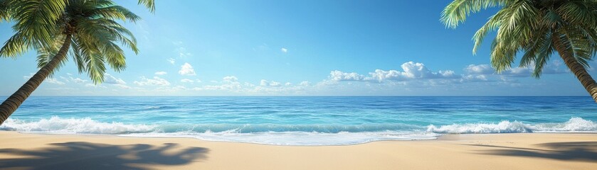 Obraz premium Serene Tropical Beach Scene with Clear Blue Sky and Gentle Waves