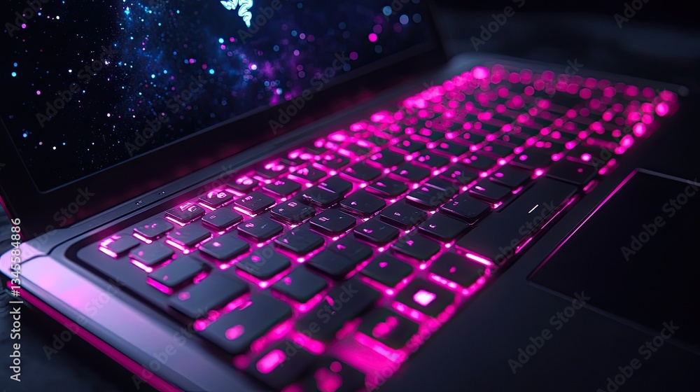 Poster a mockup with a close-up view of a laptop's keyboard and logo on the screen
