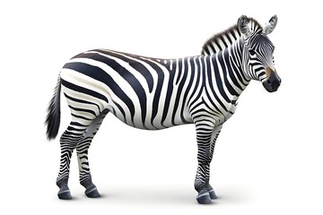 Obraz premium Zebra standing, side profile view, isolated, plain backdrop, for wildlife illustration