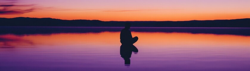 Fototapeta premium Meditative sunset reflection tranquil lake serene landscape peaceful environment solitary viewpoint mindfulness concept