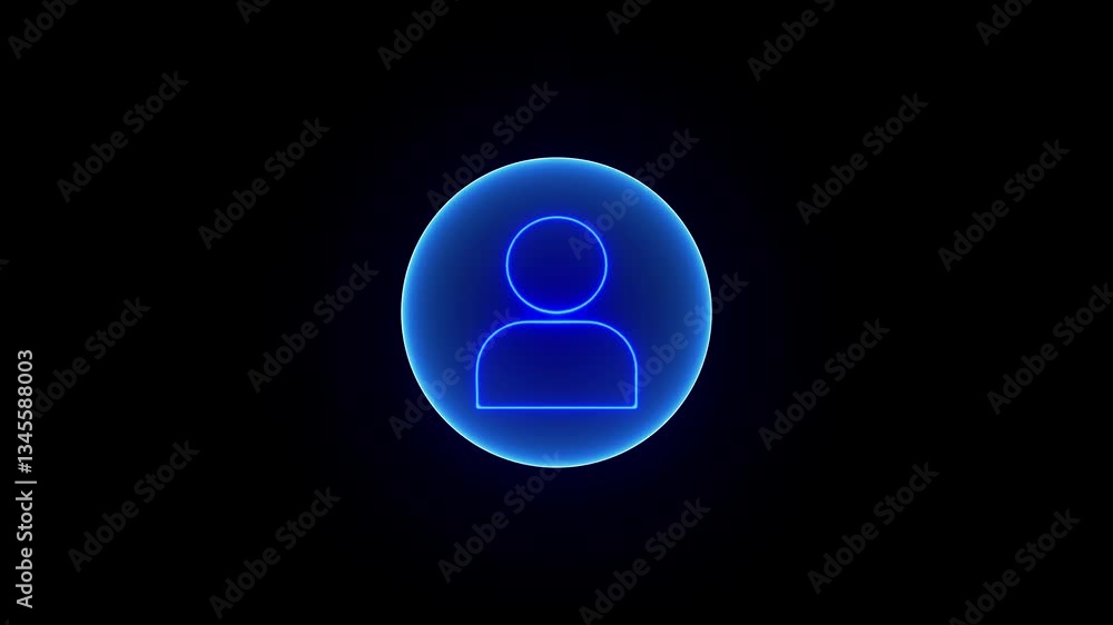 Poster glowing neon user account icon isolated . new user account icon animation , user profile icon animat