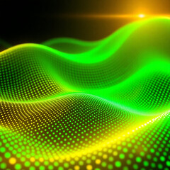 Obraz premium Futuristic Green 3D Wave Dynamic Background with Dots Abstract Tech & Sound Innovation