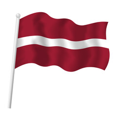 Latvia flag waving. Vector isolated illustration of Latvian national tricolor flag on flagpole in wind