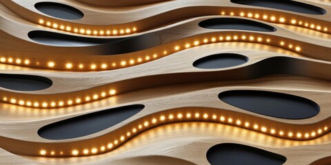 Naklejka premium Abstract wooden surface with illuminated curves and cutouts, creating a modern design aesthetic