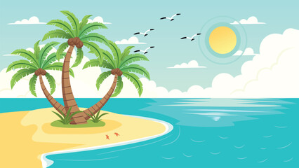 vector landscape of island, vector minimalist landscape of island