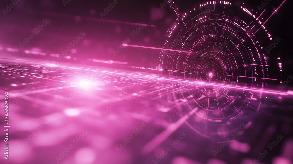 Poster abstract futuristic data flow visualization displayed in shades of magenta