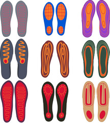 electric heated insoles set cartoon vector illustration