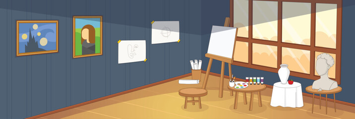 Cute and nice design of Art studio with furniture and interior objects vector design