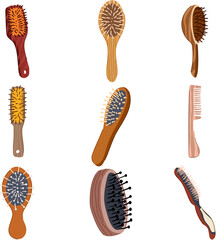 hair brush wooden set cartoon vector illustration