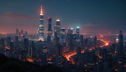 City skyline illuminated at night, showcasing lights during Earth Hour.