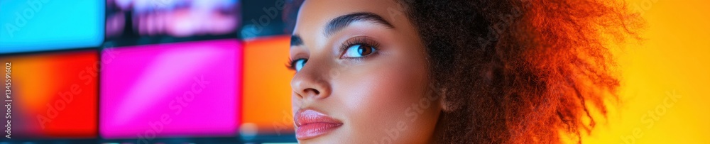 Aufkleber Vibrant Digital Creator Energy Gen Z Creatives Dynamic Color Workflow - Immersive Multicultural Content Production and Visual Innovation Narrative