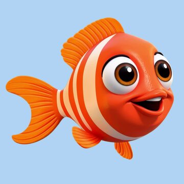 Cartoon orange fish smiling happily animation isolated asset, transparent 4K video, alpha channel, ProRes 4444