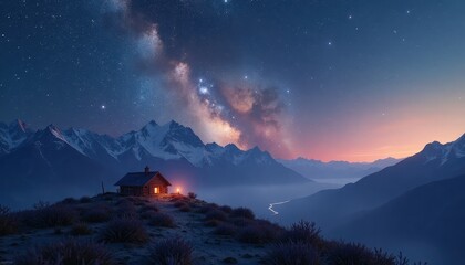 Cozy cabin glowing under a starry sky and Milky Way during Earth Hour.