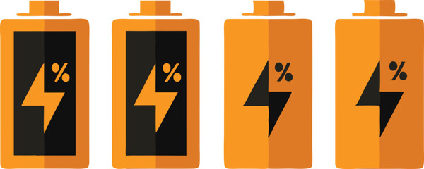 Battery charge level indicator. Battery Icon Set, Flat Battery Icon Illustration. Discharged and fully charged  battery level icon. Energy Indicator Symbols. customizable vector file. 