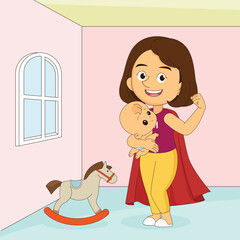 Mother and her daughter are hugging. Happy Mother's Day Greeting