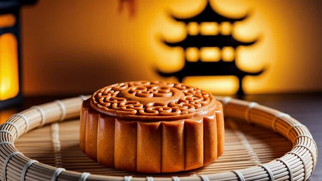 Mooncake. A Chinese pastry filled with lotus seed paste or red bean paste, typically enjoyed during the Mid-Autumn Festival.